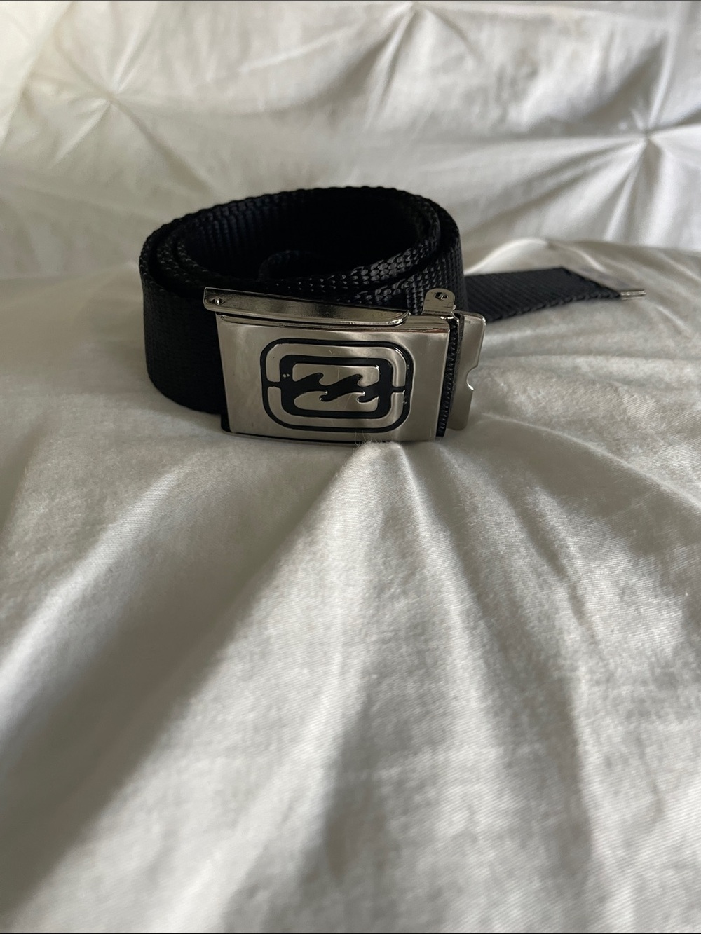 Billabong Black Webbing Belt with Silver Logo Buckle